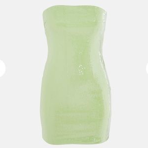 lime sequin bandeau mini dress